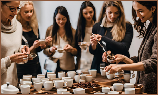 Atelier de dégustation de café avec des tasses et des cuillères pour évaluer les arômes